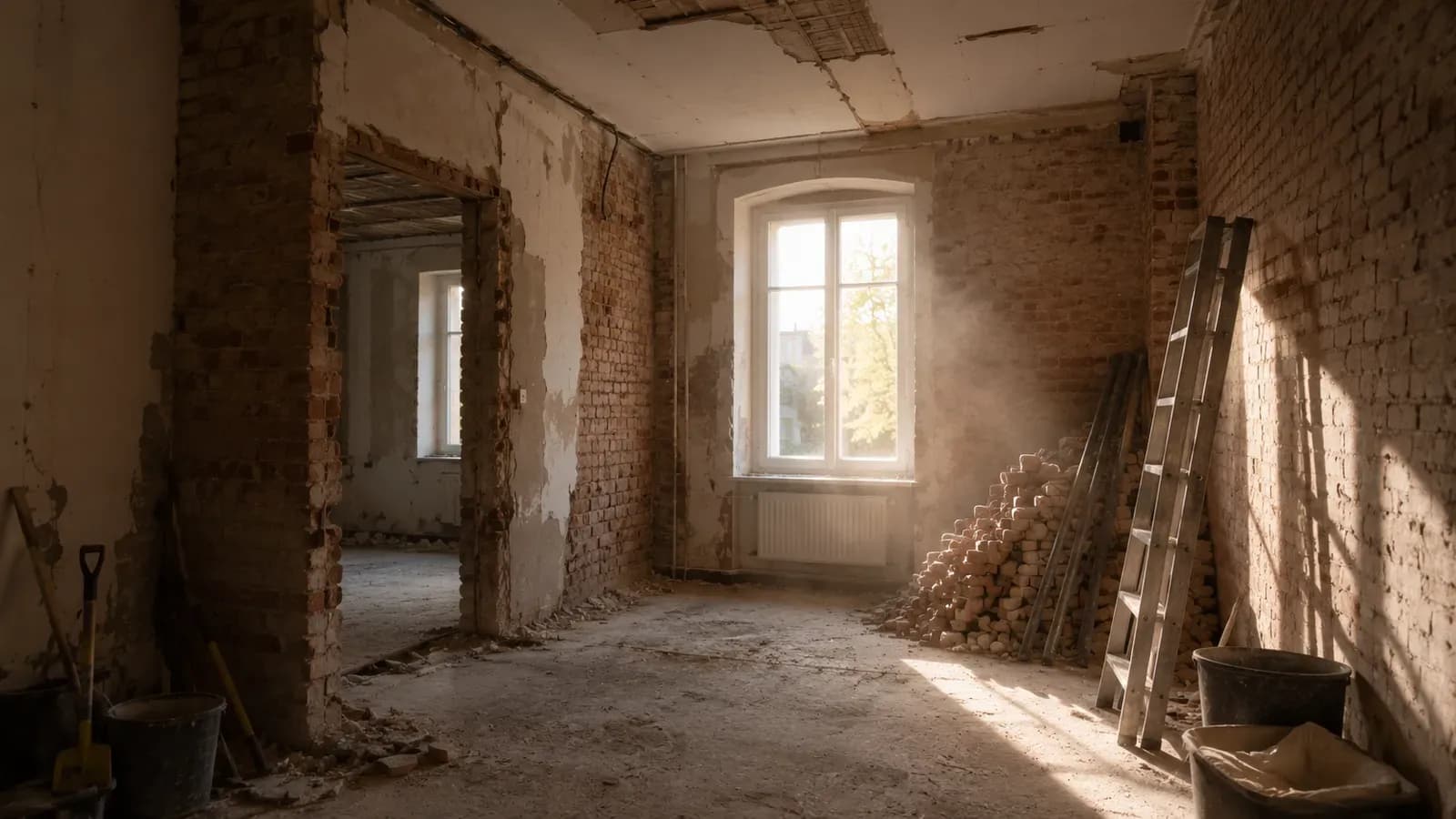 Entkernter Altbau in der Sanierung – ohne Austauschpflicht entscheidest du selbst über den Zeitpunkt des Heizungstauschs